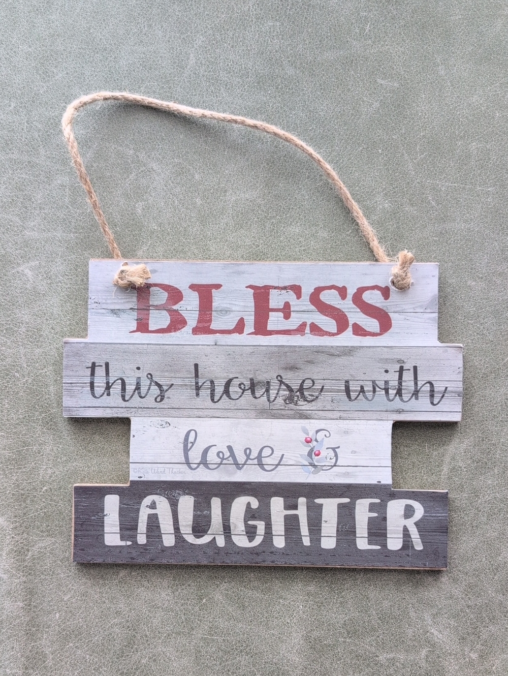 Rustic 'Bless This House With Love & Laughter' Hanging Sign - Red, Gray, White